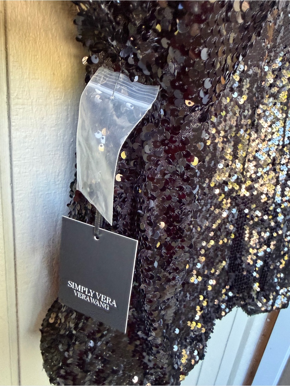 Simply Vera Vera Wang Black Sequin Long Sleeve Pullover Top - Picture 5 of 5